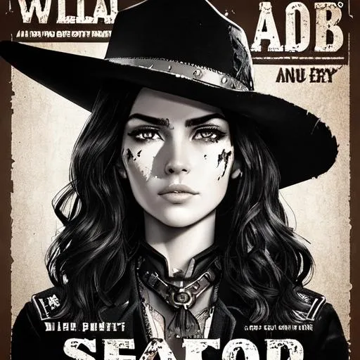 Prompt: a wild west sherifs poster, bounty poster, wanted dead or alive, black and white, dirty paper, worn out paper, printed on old paper,art deco, detailed made portrait of a 19 years old girl, gorgeous face, fringy hair, scar on right cheek, looking serious, no hat,
Black and white, printed on old paper, lithography, offset print,  centered, approaching perfection, police poster, smooth, sharp focus, illustration
