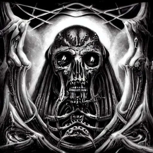 Prompt: death metal album cover. sci - fi horror, lovecraftian,  giger. 