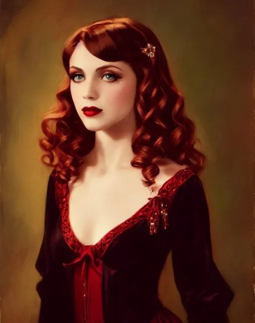 Prompt: Beautiful female toreador from vampire the masquerade, Haddon Hubbard Sundblom, post-impressionist style oil painting, 1930's clothing, 1930's hairstyle, very detailed, photorealistic, UHD