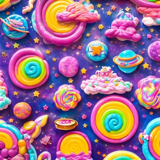 Prompt: lisa frank outer space candy land made of felt