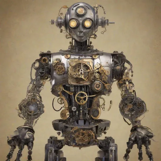 Prompt: a robot made out of clockworks