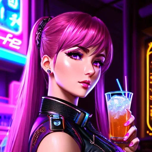 Prompt: UHD, 164k, highly detailed face, panned out view, visible full body, anime VA-11 Hall-A cyberpunk strait-laced lady bartender, dimly lit neon bar, dark violet ponytail, ilya kuvshinov, mixing drinks, hyperdetailed large blonde hair, masterpiece, hyperdetailed full body, hyperdetailed feminine attractive face and nose, complete body view, ((hyperdetailed eyes)), perfect body, perfect anatomy, beautifully detailed face, alluring smile, small chest