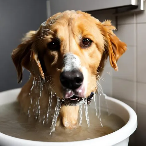 Prompt: A dog getting washed