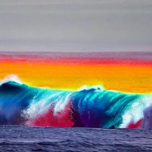 Prompt: rainbow tidal wave
