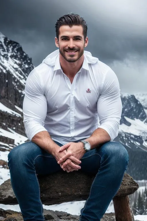 Prompt: a scene of ""hyperreal detailed face", "meditate", "lost in god", parsi hyperreal handsome rugged muscle boy in hyperreal stormy snow mountain, calm smile, white kameez, detailed, hyperreal, sitting, arena, perfect composition, hyperrealistic, super detailed, 8k, high quality, trending art, trending on artstation, sharp focus, studio photo, intricate details, highly detailed, by greg rutkowski
