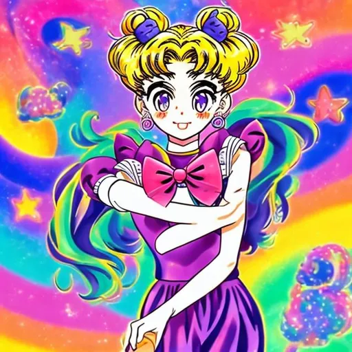Prompt: Sailor moon in the style of Lisa frank