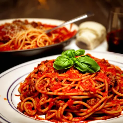 Prompt: Hyper Realistic Italian dinner ambient spaghetti close up