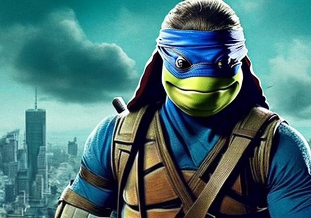 teenage mutant ninja turtle Leonardo wearing blue mask