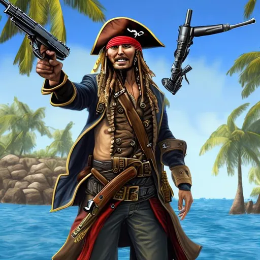 Prompt: A pirate gun shooting