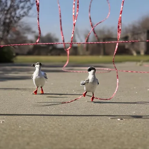Prompt: birds using skipping rope

