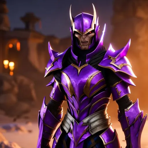 Prompt: Night wearing purple and black armor, Purple light, high-res, epic cinematic shot