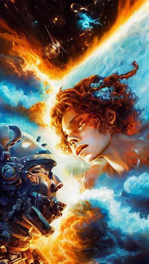 Prompt: angels and demons fighting in space