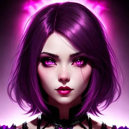 Prompt: Sweet Psycho, in a dark background with subtle hints of violet and pink lighting, Highly detailed, Digital painting, Artstation, Intense, Sharp focus, horror-style, reminiscent of tim burton's art, by artist sam yang and artgerm