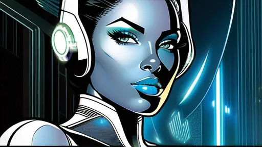 Prompt: Hope Alguin--dark-skinned curvaceous cyborg beauty--uses a quantum computer to scan the Omniverse for any trace of her lost android muse-brother, Philo Layne. art by Juan Gimenez and Adi Granov