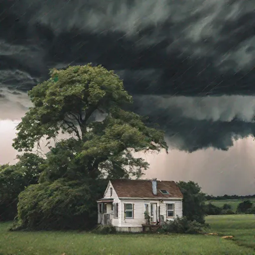 Prompt: small home and tree in storm