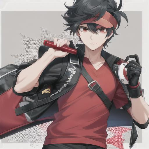 Red (character), red eyes, Pokémon, anime, anime boys