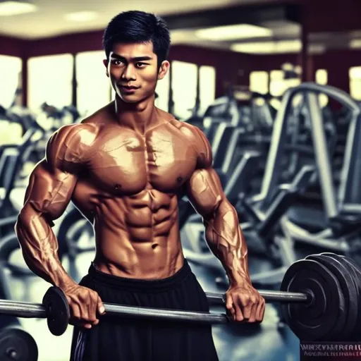 Prompt: muscular handsome man photo in gym
