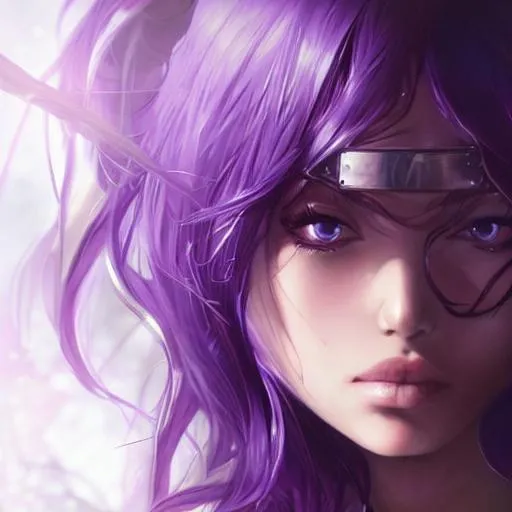 Prompt: Face portrait of a female superhero, smooth soft skin, big dreamy eyes, beautiful intricate black and purple hair, symmetrical, anime wide  violet eyes, soft lighting, detailed face, by makoto shinkai, stanley artgerm lau, wlop, rossdraws, concept art, digital painting, looking into camera