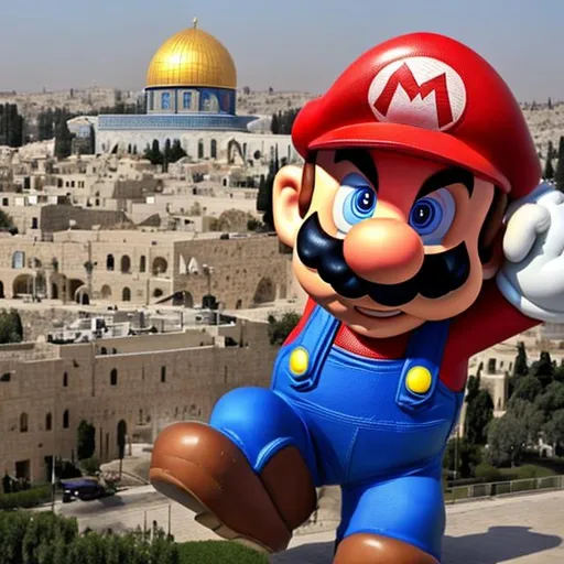 Prompt: Giant Mario in jerusalem realistic