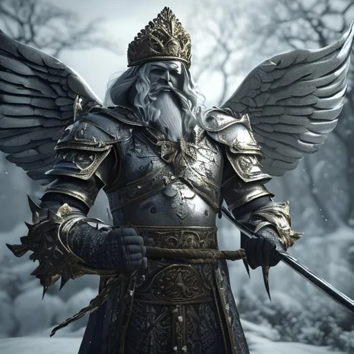 Prompt: king shamn  , swords , angel wings . 4k , unreal engine , wallpaper