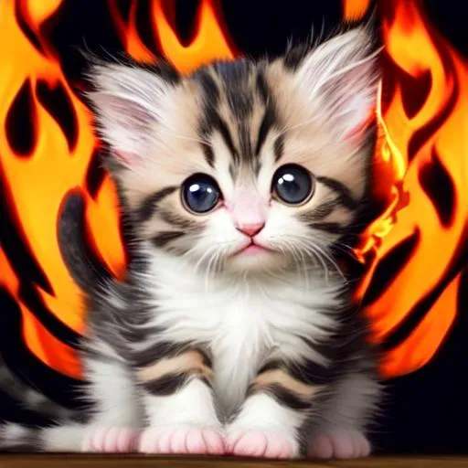 Prompt: cute kitten on fire