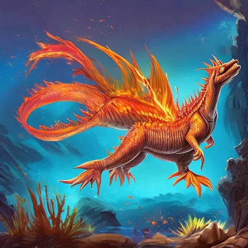 Prompt: Fire fish dinossaur 