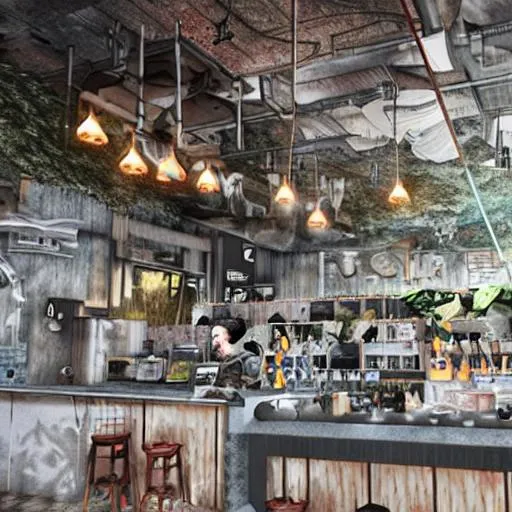 Prompt: a postapocalyptic café