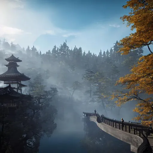 Prompt: (samurai) walking on a concrete bridge in heaven, walking down the catwalk, professional movie shot, photorealistic, far shot, rtx, unreal engine 5, extreme lighting, glowing, ultra realistic, behind the scenes photography, inspired by Edo Murtić, inspired by Torii Kiyomasu, stop motion, tripod, vivid, accurate depiction, fiery coloring, pictures in sequence, real picture, photo taken from above, kitava, parallel, photographic reality, heaven, photorealism, high resolution photograph, impressionist art, game art, soft image shading, toon - shading, avatar image, bountiful crafts, petrol, link, far away shot