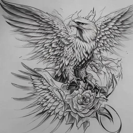 Prompt: Create a tattoo with wedge tail eagle sketch