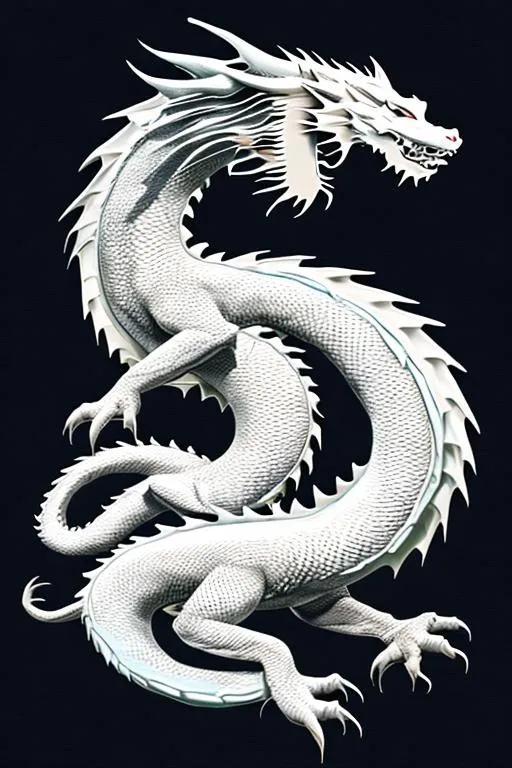 Prompt: White dragon with black legs