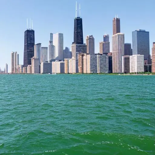 Prompt: chicago skyline from lake michigan