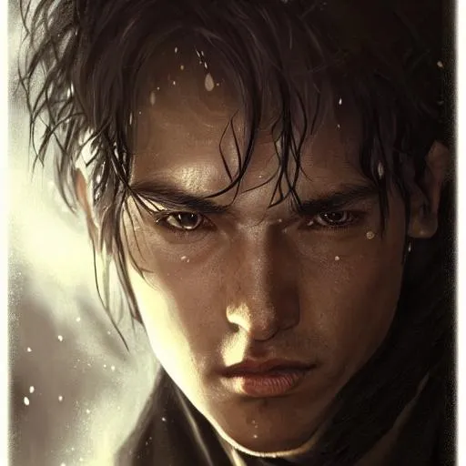 Prompt: Portrait of a 28 year old male sorcerer with gray skin and glowing eyes and long black hair and with cute face, perfect composition, hyperrealistic, fantasy background, full shot, super detailed, 8k, high quality, trending art, trending on artstation, sharp focus, studio photo, intricate details, highly detailed, by greg rutkowski