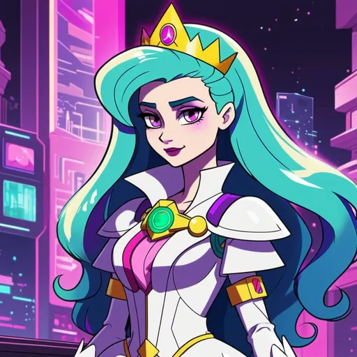 Prompt: Cyberpunk equestria girls princess celestia