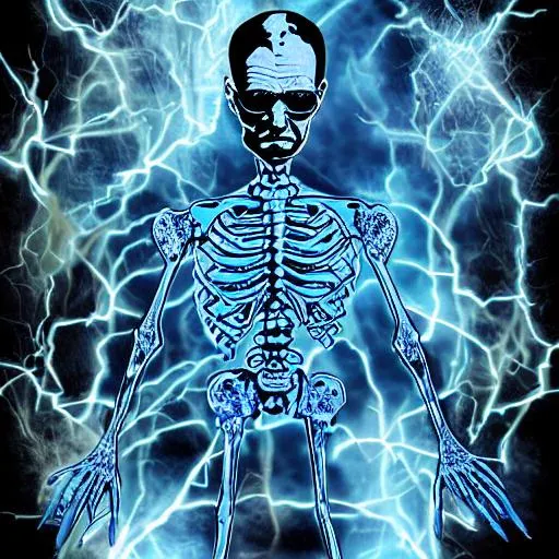 Prompt: walter white lightning blue skeleton