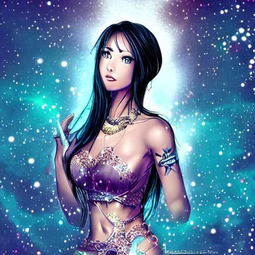 Prompt: IPad wallpaper sized, female godness, aquarius, best quality, girl, sparkly