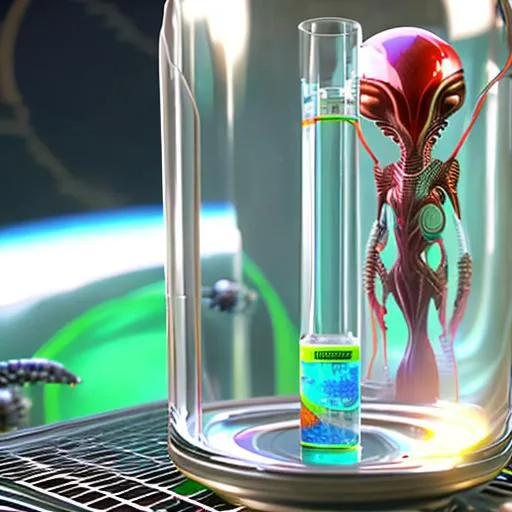 Prompt: Ultrarealistic 8k Portrait of futuristic alien in liquid filled test-tube Unreal Engine