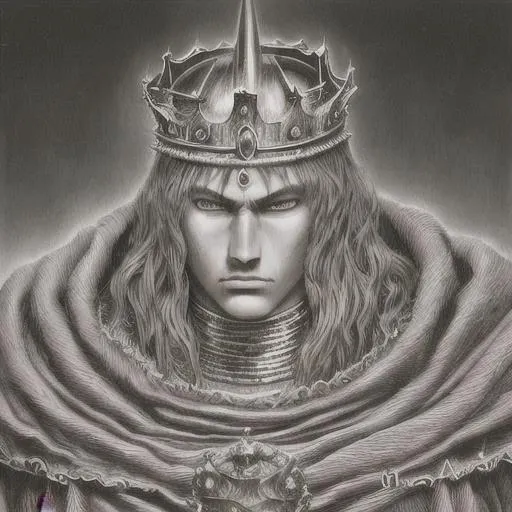 an unknown king , art by Kentaro Miura in hyper rea