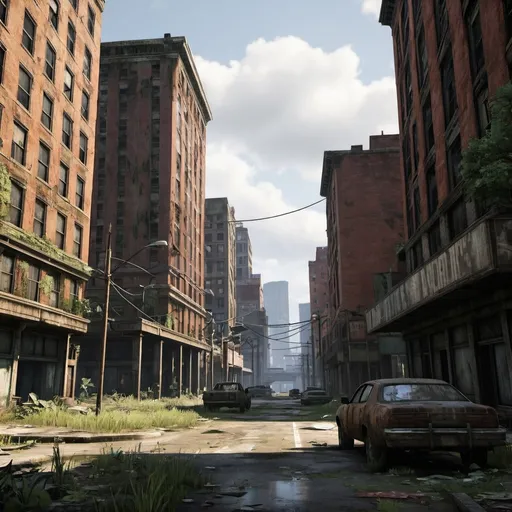 Prompt: post apocaliptic city from the last of us video game