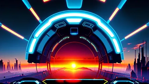Prompt: sunrise background Futuristic, technological, video game inspired,
