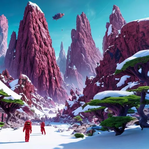 Prompt: On a distant planet where the snow is green and plants are red, UHD, 64k, unreal engine, high octane render, high quality, best quality, professional, absurd resolution, vivid colors, neon colors, highly detailed, intricate detail, sharp focus