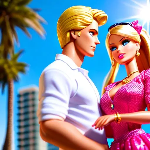 Prompt: Barbie and Ken in Los Angeles, beautiful, stunning, sunny day, highly detailed, high resolution, best quality