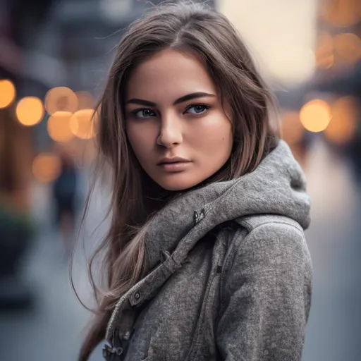 Prompt: highly detailed woman walk in town, highly detailed face, highly detailed eyes, 64K, UHD, HDR, hyper realistic, canon ES 50mm f/1.8 STM, romantic lighting, canon EOS R5 device, woman wearing modern clothes, long shot type, city lights context, highly detailed clothes, highly detailed face, highly detailed eyes, long hair, high resolution scan, absolutely real, 3D illustration, unreal engine.