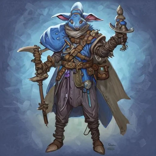 Prompt: Blue rabbitfolk fantasy artificer dungeons and dragons character