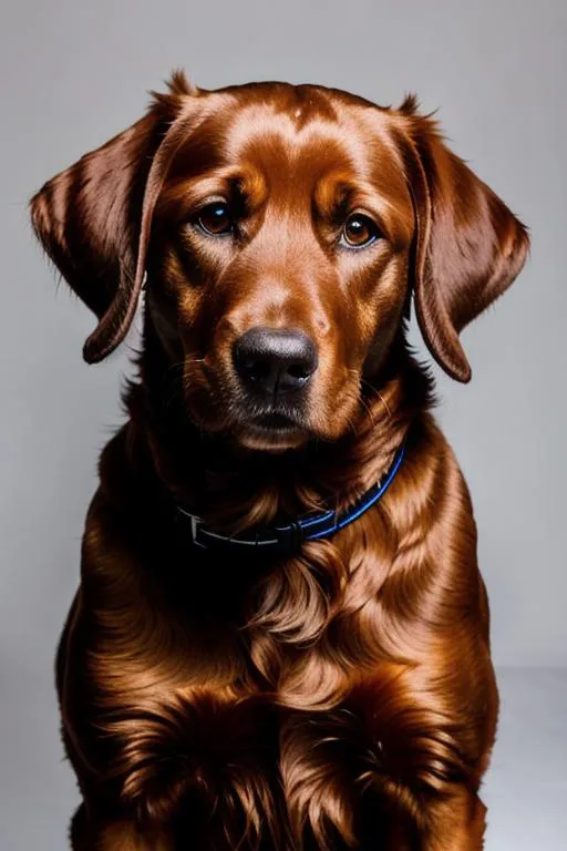 Prompt: Realistic 4k studio photographic portrait of a futuristic brown lab curly hair dog.