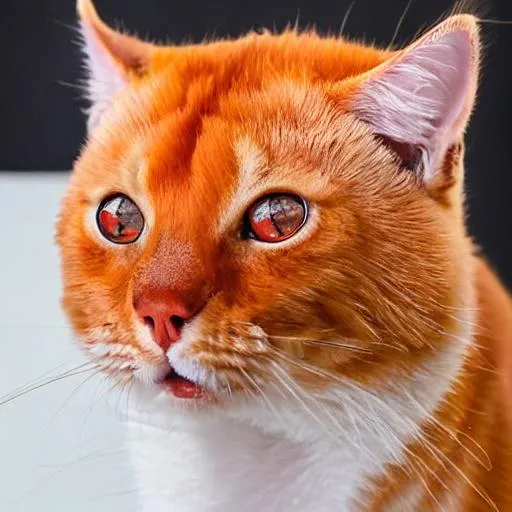 Prompt: An orange tabby with red starry eyes that is facing the camera.