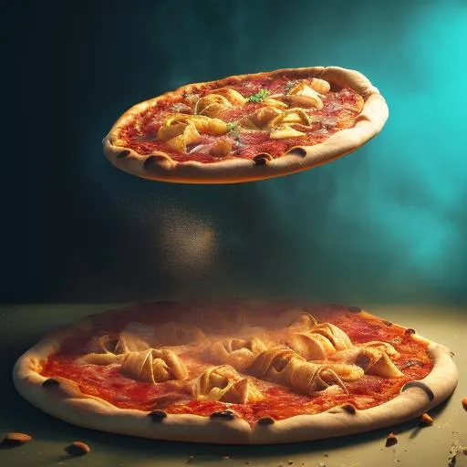Prompt: pizza rolls: 
flying in the air,
in the style of mike campau,
Vray tracing,
serge marshennikov,
photo-realistic techniques,
energetic and bold,
mottled,
janek sedlar