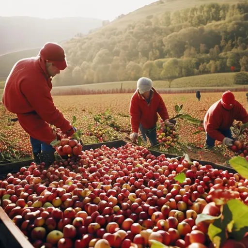 Prompt: people harvesting apples