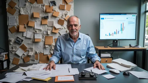 Torsten Schrimper zwischen unstrukturiertem Belegchaos und klarer digitaler Kostenplanung – Metapher für den Wechsel von Unübersichtlichkeit zu kontrollierter Planung