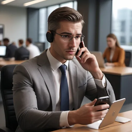 Prompt: a sales rep listening to an iphone
