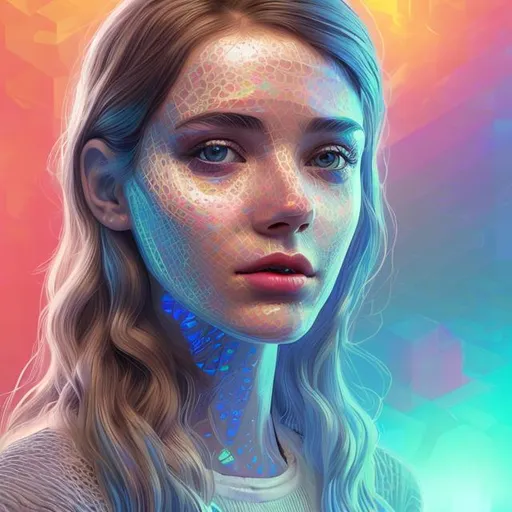 Prompt: digital super-detailed photorealistic picture illustrating that "Young Lady dressed as a hipster in sheer wearing ". full-body picture with a detailed face`s zones. Crisp quality in added Ukrainian modern cultural elements. Holographic effect on solid surfaces. Composition, Structures, Edges are based on Fractals and Fibonacci set